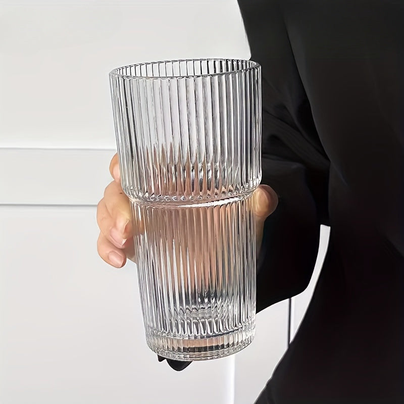 Visually Appealing 20.29oz/600ml Striped Glass Cup with Straw And Lid - 1pc, Durable Drinking Glass for Coffee, Tea, Whiskey, Milk Ice Americano And Latte Drinks