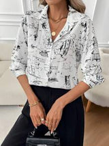 Unity Women Printed Shirt With Full Button Front, Collar And Flip Cuffs,Long Sleeve Tops