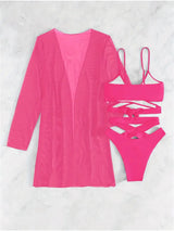 Chic 3pcs V-Neck Criss Cross Bikini Set with Cover-Up - High Cut, Stretchy Swimsuit for Women, Machine Washable