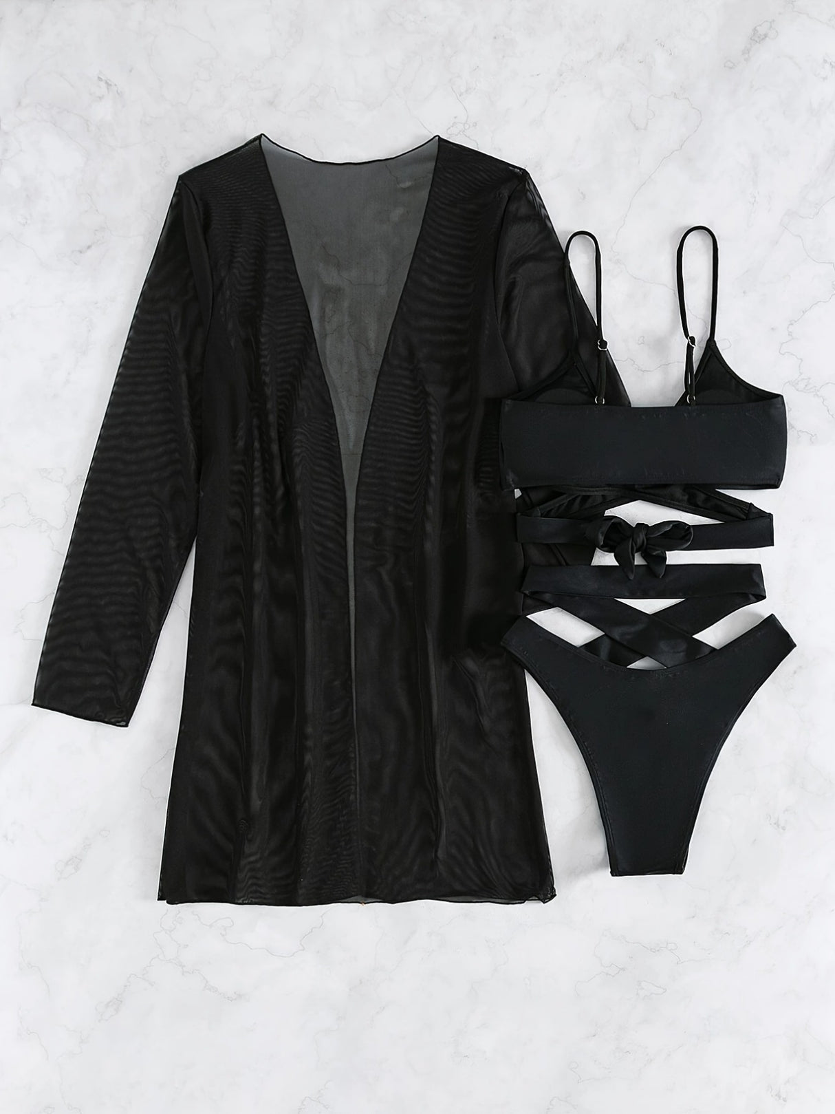 Chic 3pcs V-Neck Criss Cross Bikini Set with Cover-Up - High Cut, Stretchy Swimsuit for Women, Machine Washable