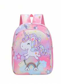 low tea 1pc Cartoon Unicorn Print Nylon Zipper Closure Cute Backpack, Suitable For Daily Use Luggage, School Bag, Toddler Backpack, School Bag, Bag, Bag School, Backpack, Backpack, School Backpack, Rucksack, Small Backpack, Mini Backpack Perfect For Schoo