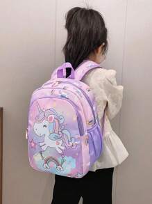 low tea 1pc Cartoon Unicorn Nylon Zipper Closure Cute Backpack, Suitable For Daily Use S Luggage, School Bag, Toddler Backpack, School Bag, Bag, Bag School, Backpack, Backpack, School Backpack, Rucksack, Small Backpack, Mini Backpack Perfect For School, T