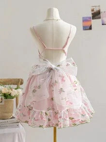 easyown WYWH Women Floral Embroidery Garden Party Graduation Summer Dress, Cute Lunch Casual Back To School Vacation Outfit, Ruffle Hem Fit&Flare Mini Spaghetti Strap Dress