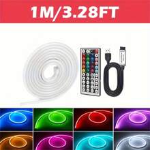 Vibrant RGB LED Neon Strip Lights - 44-Key Remote Control, Flexible, and USB Powered
