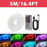 Vibrant RGB LED Neon Strip Lights - 44-Key Remote Control, Flexible, and USB Powered