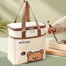 WORTHBUY 1pc Cute Cartoon Bear Pattern Thermal Lunch Box Bag, Portable Large Capacity Insulated Lunch Bag With Aluminum Foil Inner Layer, Waterproof & Dustproof Food Container Storage Bag, Reusable Nonwoven Cloth Cooler Bag Picnic Bag, Suitable For Studen