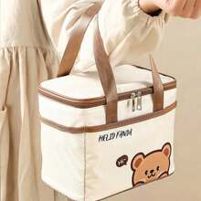 WORTHBUY 1pc Cute Cartoon Bear Pattern Thermal Lunch Box Bag, Portable Large Capacity Insulated Lunch Bag With Aluminum Foil Inner Layer, Waterproof & Dustproof Food Container Storage Bag, Reusable Nonwoven Cloth Cooler Bag Picnic Bag, Suitable For Studen