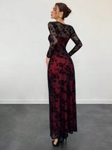 Women's Autumn/Winter New Velvet Jacquard Cutout Mesh Romantic Date Holiday Long Sleeve Lace Ruched Bodycon Dress,Summer Dresses For Women,Tea Party Dress