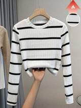 Chiquease Women Ribbed Round Neck Long Sleeve Casual Loose Thicken T-Shirt, Autumn/Winter Graphic Tees Women Tops For Spring Outfit