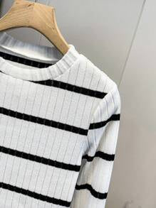 Chiquease Women Ribbed Round Neck Long Sleeve Casual Loose Thicken T-Shirt, Autumn/Winter Graphic Tees Women Tops For Spring Outfit
