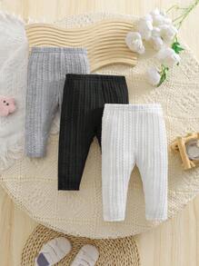 3pcs/Set Newborn Baby Boy/Girl Cute Elastic Waist Ribbed Knit Leggings, Suitable For Spring, Summer, Autumn & Winter