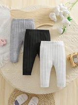 3pcs/Set Newborn Baby Boy/Girl Cute Elastic Waist Ribbed Knit Leggings, Suitable For Spring, Summer, Autumn & Winter