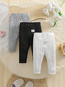 3pcs/Set Newborn Baby Boy/Girl Cute Elastic Waist Ribbed Knit Leggings, Suitable For Spring, Summer, Autumn & Winter