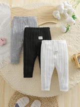 3pcs/Set Newborn Baby Boy/Girl Cute Elastic Waist Ribbed Knit Leggings, Suitable For Spring, Summer, Autumn & Winter