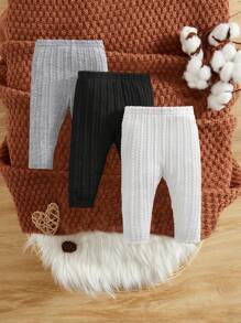 3pcs/Set Newborn Baby Boy/Girl Cute Elastic Waist Ribbed Knit Leggings, Suitable For Spring, Summer, Autumn & Winter