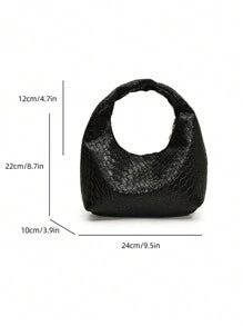 Fashionable Woven Crescent Crossbody Bag For Women, Textured Solid Color Casual Tote Shoulder Bag, Versatile Commuter Bag, Handbag, Baguette Bag