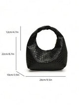 Fashionable Woven Crescent Crossbody Bag For Women, Textured Solid Color Casual Tote Shoulder Bag, Versatile Commuter Bag, Handbag, Baguette Bag