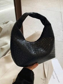 Fashionable Woven Crescent Crossbody Bag For Women, Textured Solid Color Casual Tote Shoulder Bag, Versatile Commuter Bag, Handbag, Baguette Bag