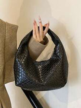 Fashionable Woven Crescent Crossbody Bag For Women, Textured Solid Color Casual Tote Shoulder Bag, Versatile Commuter Bag, Handbag, Baguette Bag