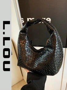 Fashionable Woven Crescent Crossbody Bag For Women, Textured Solid Color Casual Tote Shoulder Bag, Versatile Commuter Bag, Handbag, Baguette Bag