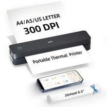 PRT PRT MT610 Pro Portable Printers Wireless For Travel, Bluetooth Thermal Printer Compatible With IOS, Android & Laptop, Support 8.5x11 US Letter&A4 Thermal Paper, Inkless Mobile Printer For Office, Home, School, Black