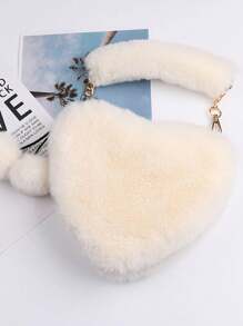 Plush Heart Shaped Handbag, Korean Style Girls/Children/Students Shoulder Crossbody Cute Heart Bag