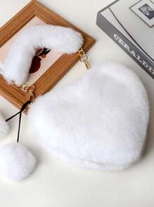 Plush Heart Shaped Handbag, Korean Style Girls/Children/Students Shoulder Crossbody Cute Heart Bag