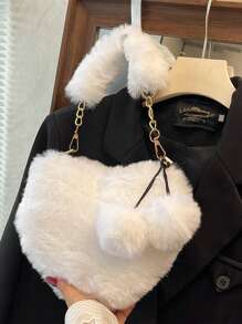 Plush Heart Shaped Handbag, Korean Style Girls/Children/Students Shoulder Crossbody Cute Heart Bag
