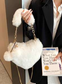 Plush Heart Shaped Handbag, Korean Style Girls/Children/Students Shoulder Crossbody Cute Heart Bag