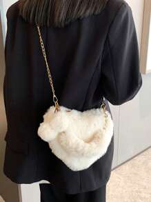 Plush Heart Shaped Handbag, Korean Style Girls/Children/Students Shoulder Crossbody Cute Heart Bag