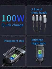 3-In-1 100W Fast Charging Cable Smart Super Fast Charging