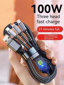 3-In-1 100W Fast Charging Cable Smart Super Fast Charging