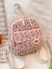 Cute And Sweet Corduroy Lightweight Large Capacity Backpack, Perfect For Traveling, Spring Outings, Going To School Or As A Small Bag, Print Location Is Random Backpack, Back To School Bags, Portable, Classic Casual, Suitable For Teen Girls Women College