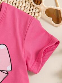 3pcs/Set Baby Girl Bow, Letter And Graphic Print T-Shirts, Spring/Summer