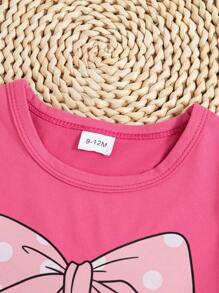 3pcs/Set Baby Girl Bow, Letter And Graphic Print T-Shirts, Spring/Summer