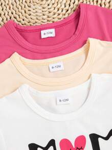 3pcs/Set Baby Girl Bow, Letter And Graphic Print T-Shirts, Spring/Summer