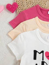 3pcs/Set Baby Girl Bow, Letter And Graphic Print T-Shirts, Spring/Summer