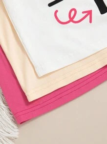 3pcs/Set Baby Girl Bow, Letter And Graphic Print T-Shirts, Spring/Summer