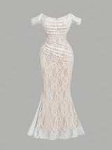 Cowl Neck Bodycon Mermaid Lace Dress