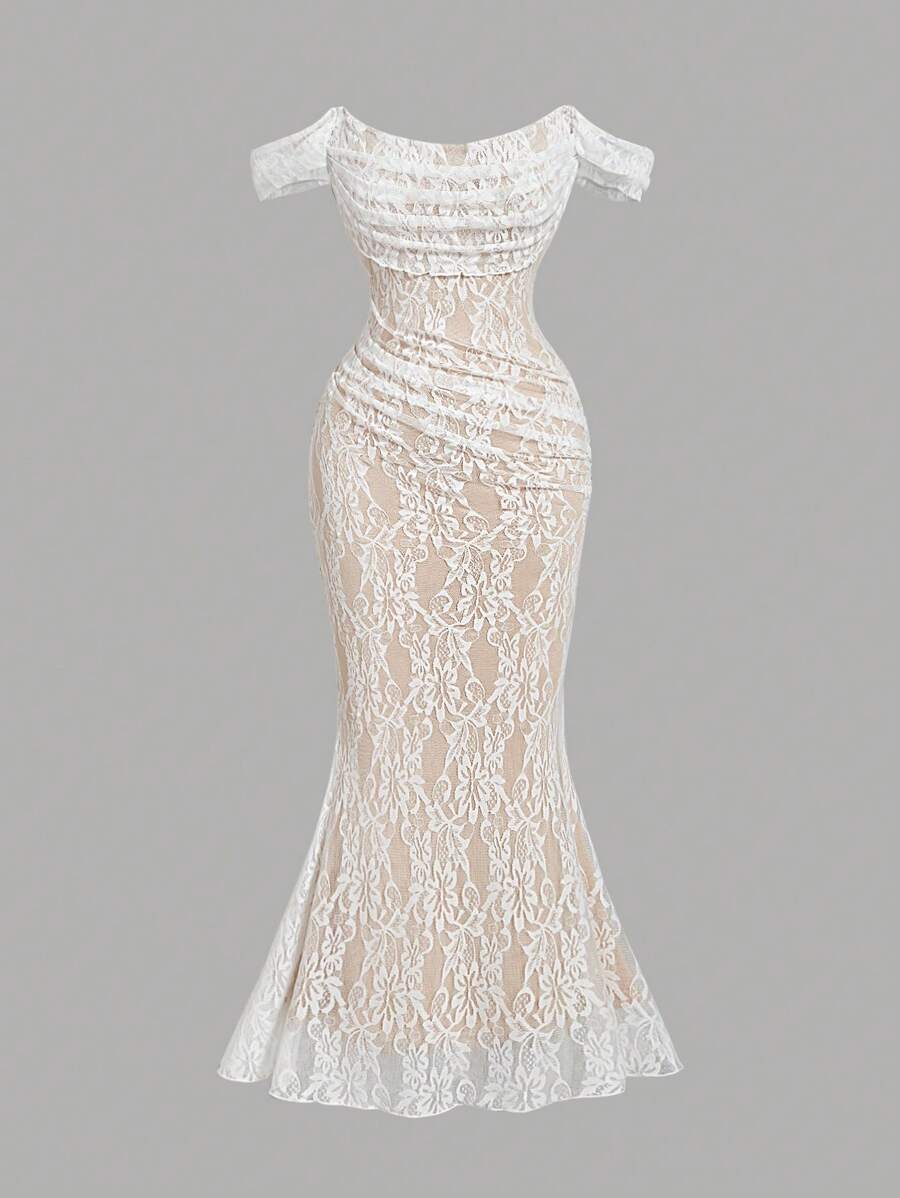 Cowl Neck Bodycon Mermaid Lace Dress