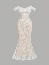 Cowl Neck Bodycon Mermaid Lace Dress