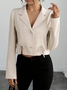 Calvaya Women's French Style Elegant Office/Casual/Holiday Bowknot Decor Stand Collar Long Sleeve Crop Blouse, Spring/Autumn/Winter Valentine's Day