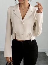 Calvaya Women's French Style Elegant Office/Casual/Holiday Bowknot Decor Stand Collar Long Sleeve Crop Blouse, Spring/Autumn/Winter Valentine's Day