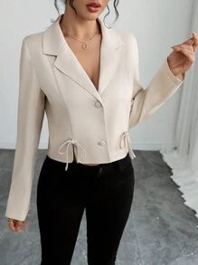 Calvaya Women's French Style Elegant Office/Casual/Holiday Bowknot Decor Stand Collar Long Sleeve Crop Blouse, Spring/Autumn/Winter Valentine's Day
