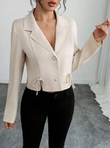 Calvaya Women's French Style Elegant Office/Casual/Holiday Bowknot Decor Stand Collar Long Sleeve Crop Blouse, Spring/Autumn/Winter Valentine's Day