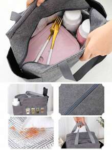 A Thermal Lunch Bag With Four Cups Of Black Coffee And A Heart, Leopard Print Pattern Printed On It,Insulated Bag With The "Lut Furst Caffee" Pattern Paired With A Black Cutlery Storage Bag