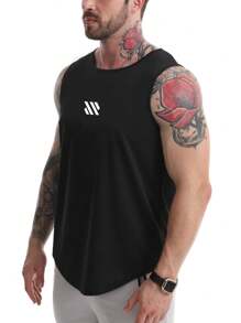 Men's Wide Shoulder Athletic Tank Top With Curved Hem Design Provides Natural Drape And Enhanced Layering, Suitable For Gym Weightlifting And Outdoor Hiking