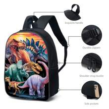 Back To School Backpack For Kids 16 Inch Black Laptop Backpack, Cool Design Casual Daypack Sports Bookpack For Boys (Dinosaur / Game)