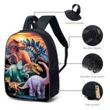 Back To School Backpack For Kids 16 Inch Black Laptop Backpack, Cool Design Casual Daypack Sports Bookpack For Boys (Dinosaur / Game)