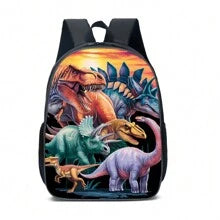 Back To School Backpack For Kids 16 Inch Black Laptop Backpack, Cool Design Casual Daypack Sports Bookpack For Boys (Dinosaur / Game)